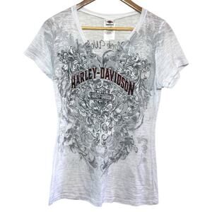 Harley Davidson White Allover Burnout Bling Print XL Black Wolf HD Bristol VA